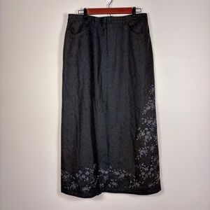 Eddie Bauer Gray Wool Blend Floral Embroidered Maxi Skirt